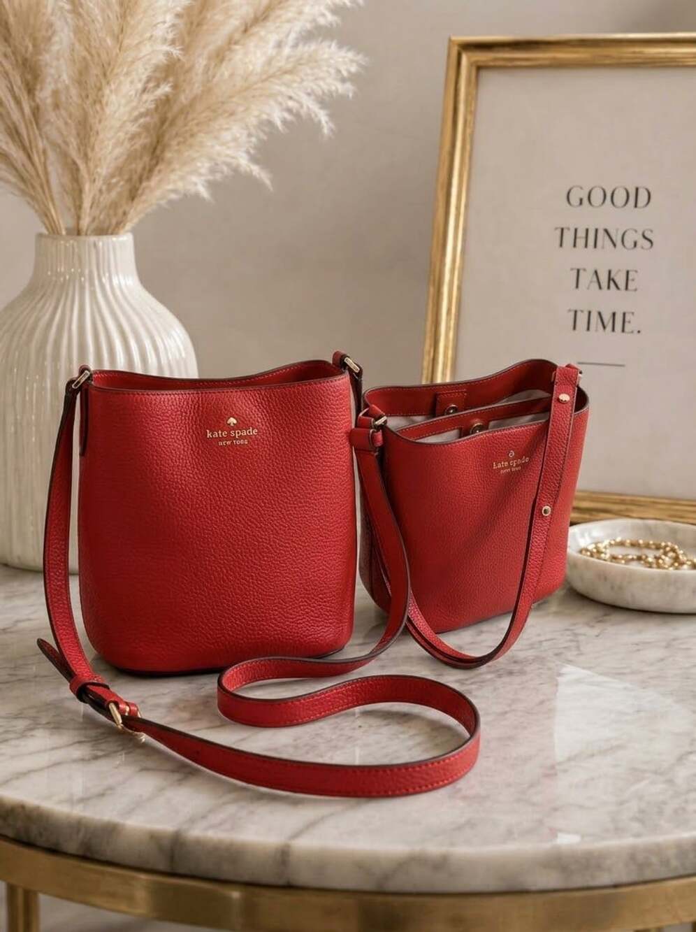 Kate Spade Julia Medium Bucket Bag Chili Pepper Red Leather
